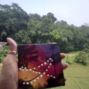 Twilight Strings – Miniature Acrylic Sunset Painting