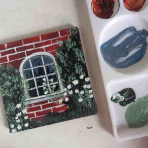 Window of Whispers – Mini Hand-Painted Brick Wall & Garden Scene