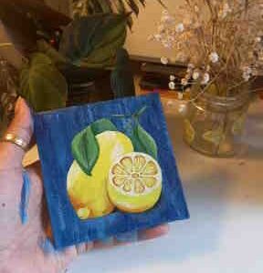 Citrus Glow – Mini Hand-Painted Lemon Art on Canvas